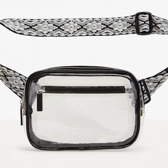 Clear Waist Bag with Black Trim & Woven Strap – Stadium & Concert Approved - Picture 1 of 5